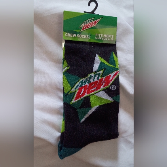 Men's Mountain Dew Crew Socks Sz 6-12 New Officially Licensed Merch NEW! NWT - Picture 1 of 2